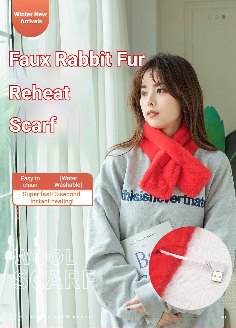 Winter Imitation Rabbit Fur USB Heated Scarf Beige-Gift Box Edition