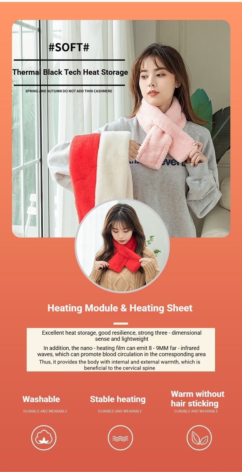 Winter Imitation Rabbit Fur USB Heated Scarf Red-Gift Box Edition