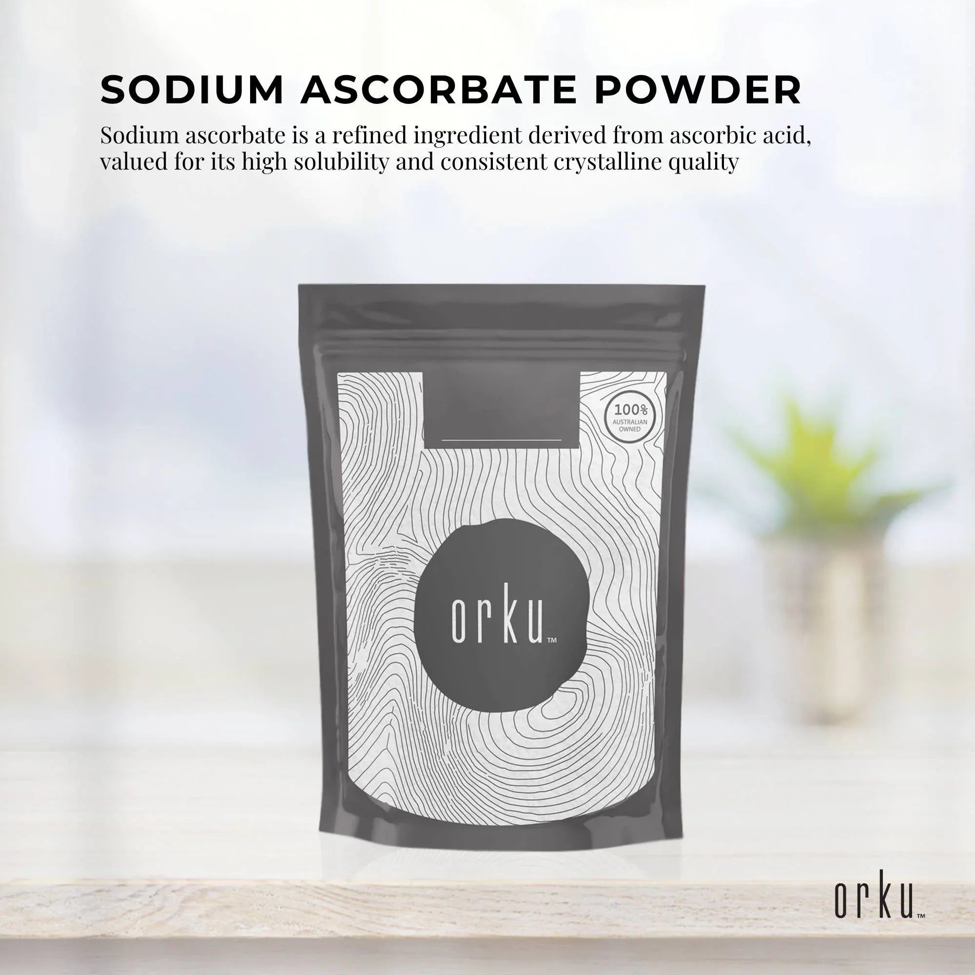 Orku 100g Sodium Ascorbate - High Purity Soluble Crystalline Powder Ingredient