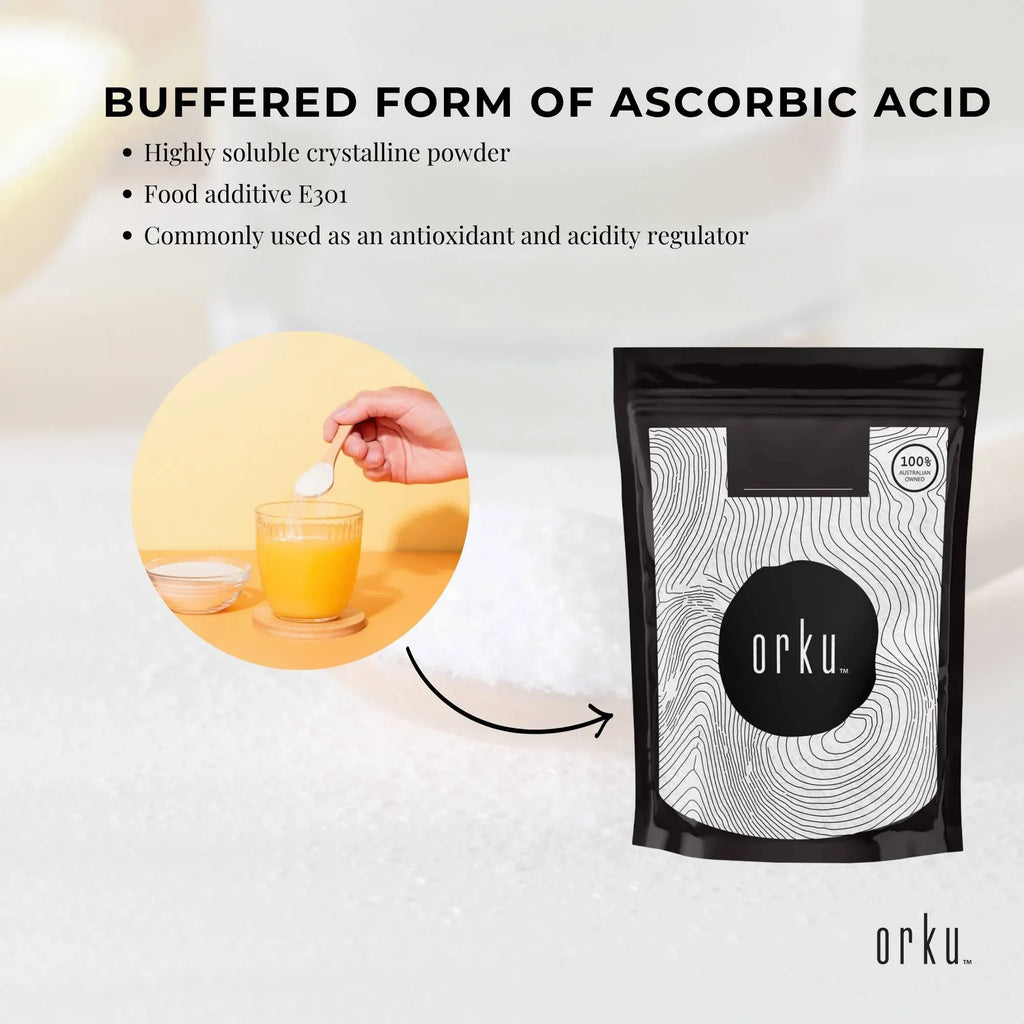 Orku 100g Sodium Ascorbate - High Purity Soluble Crystalline Powder Ingredient