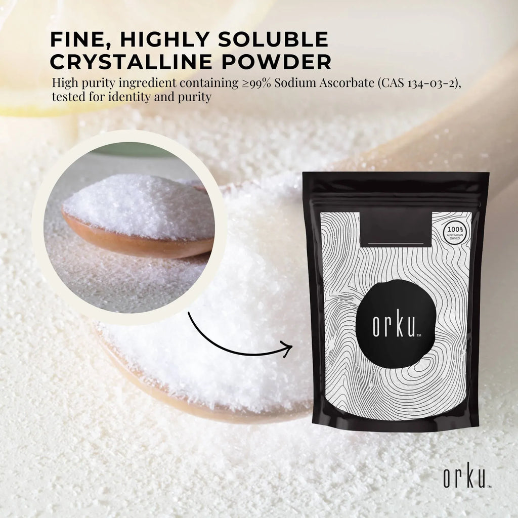 Orku 100g Sodium Ascorbate - High Purity Soluble Crystalline Powder Ingredient