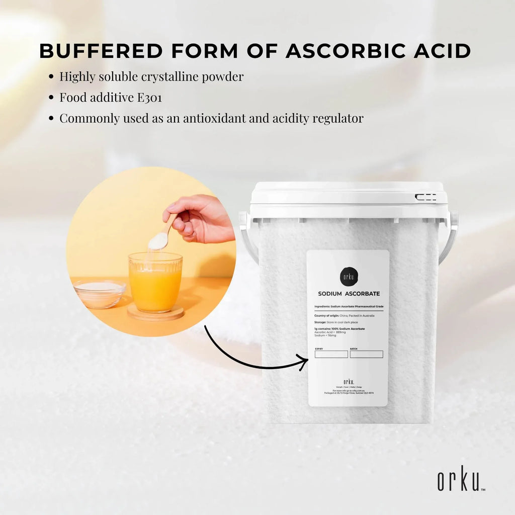 Orku 1.2Kg Sodium Ascorbate Tub - High Purity Soluble Crystalline Powder