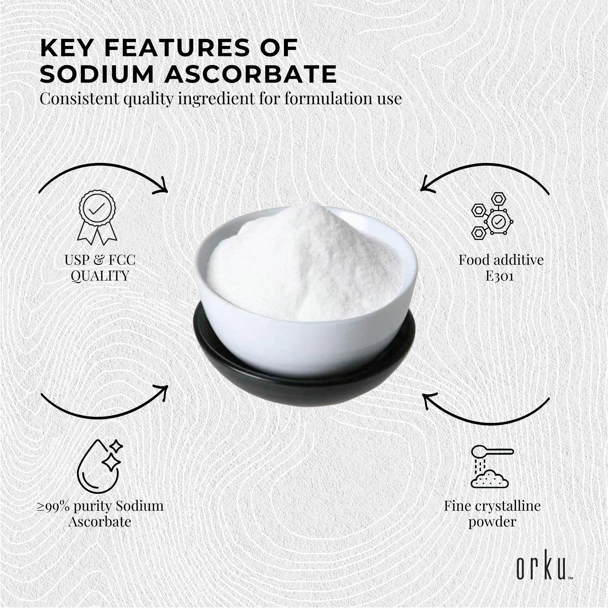 Orku 400g Sodium Ascorbate - High Purity Soluble Crystalline Powder Ingredient