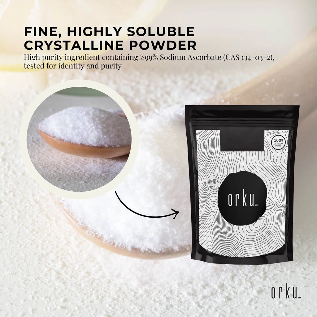 Orku 1Kg Sodium Ascorbate - High Purity Soluble Crystalline Powder Ingredient