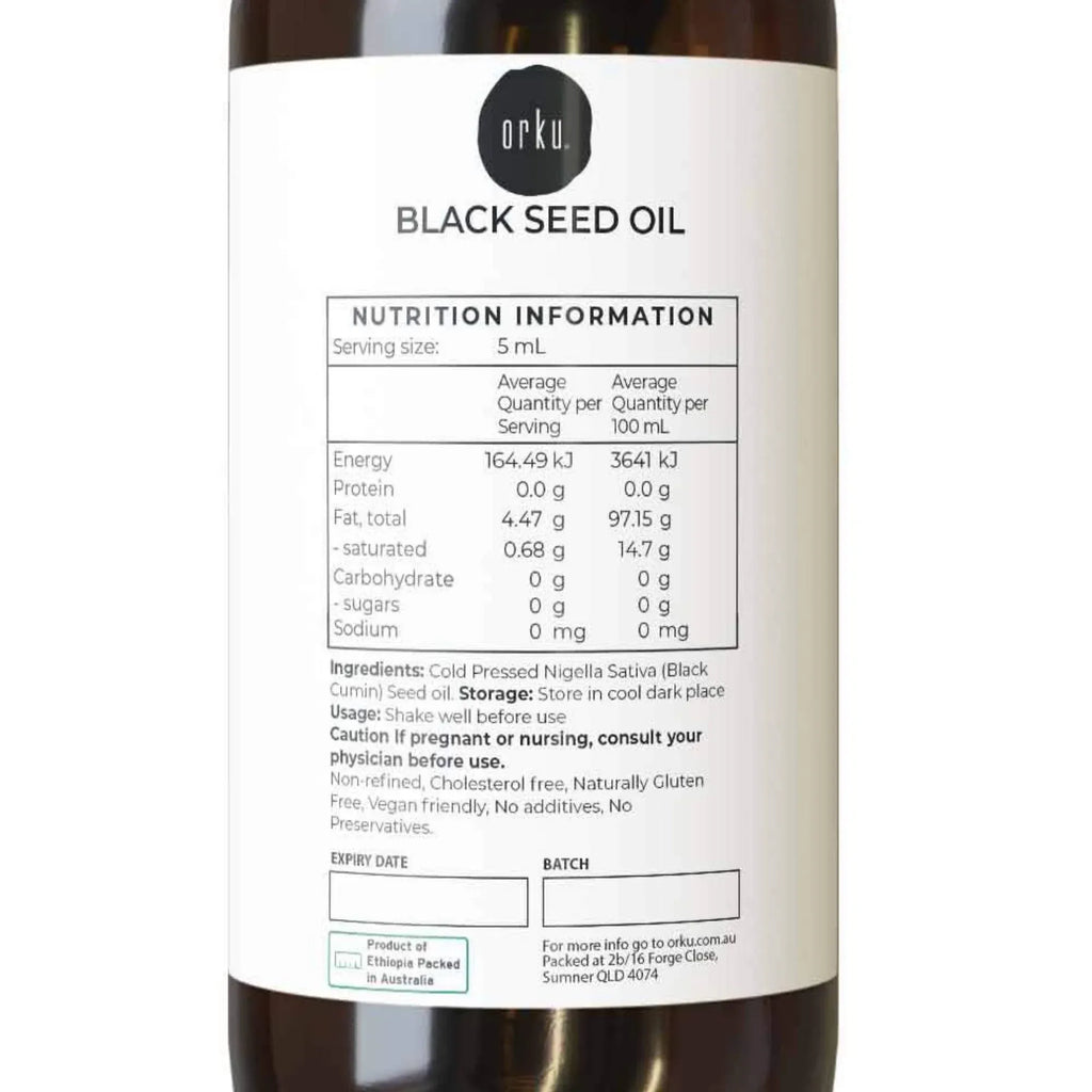 Orku 100ml Pure Black Seed Oil Cold Pressed 100% Ethiopian Nigella Sativa Cumin