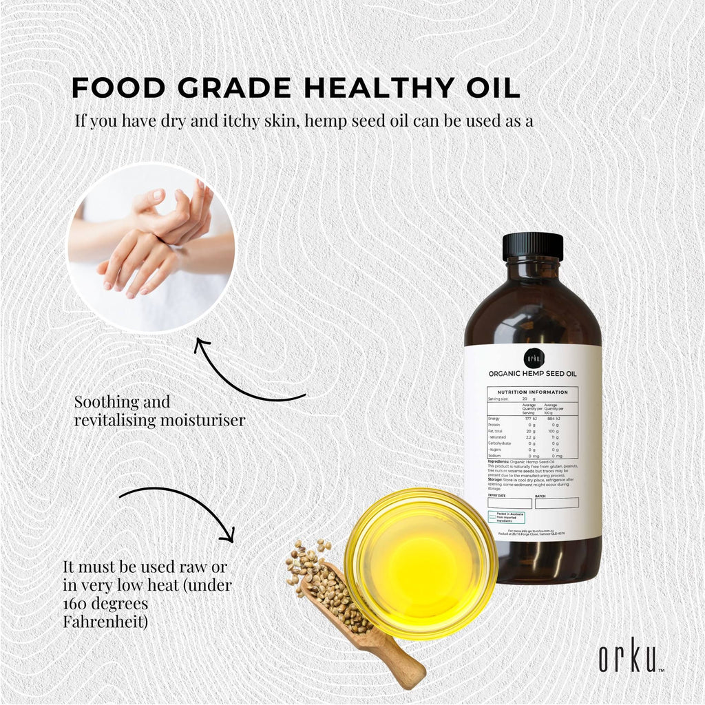 Orku 1L Organic Hemp Seed Oil - Cold Pressed Food Grade Oils