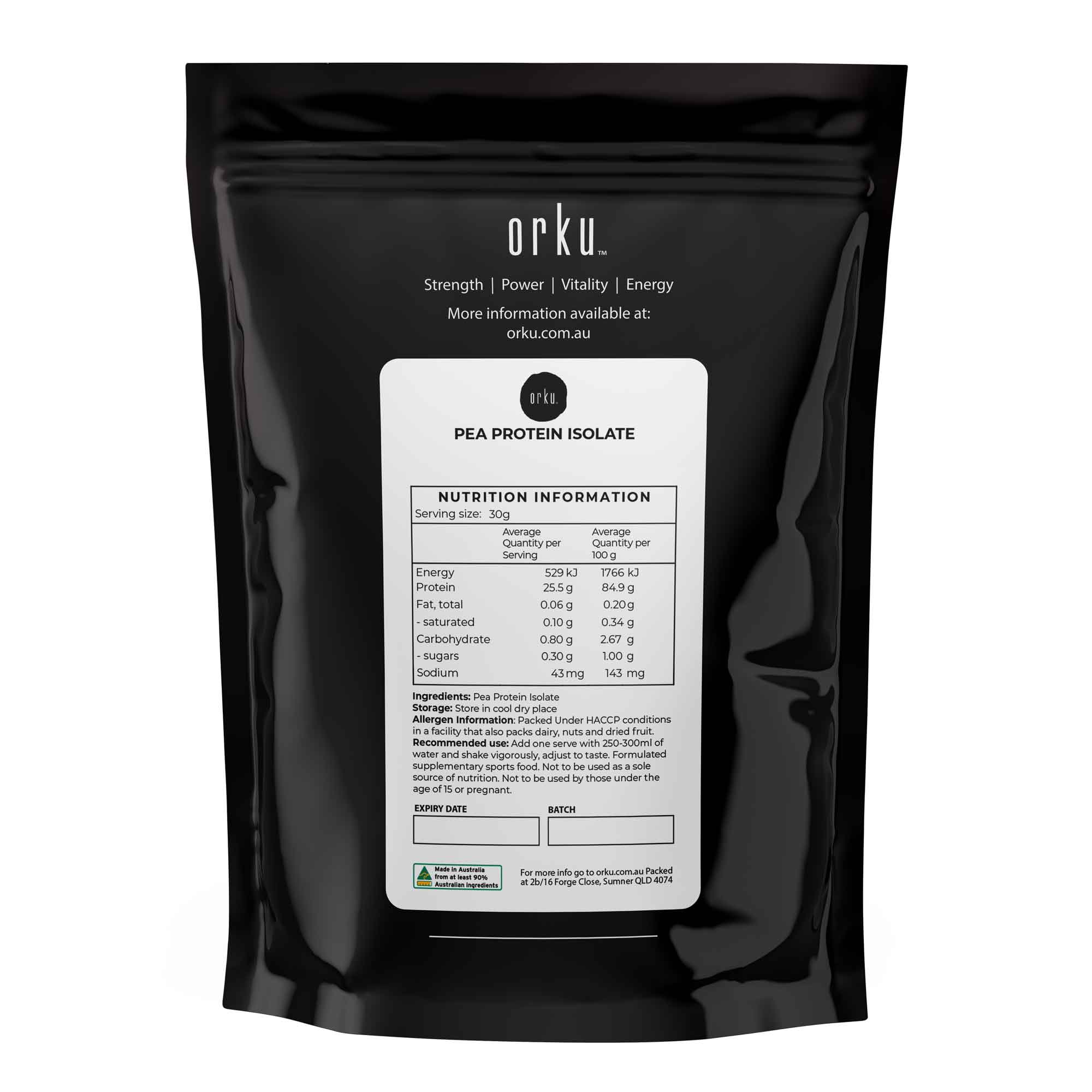Orku 2kg Pea Protein Isolate Powder - High Protein Plant Based Unsweetened