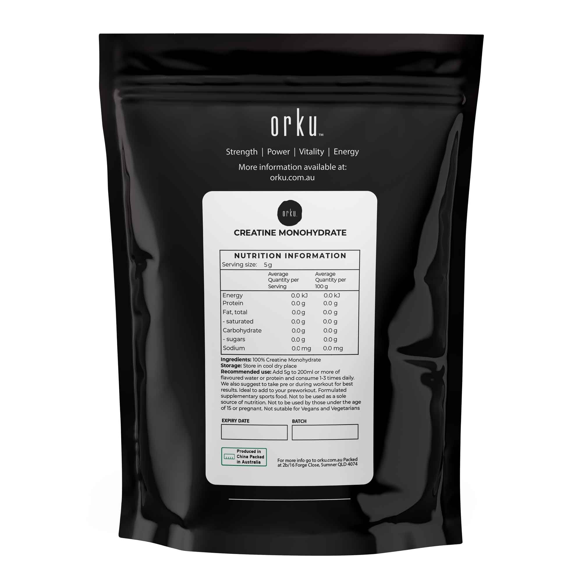 Orku 400g Creatine Monohydrate Powder - 200 Mesh Micronised | 99.9% Purity