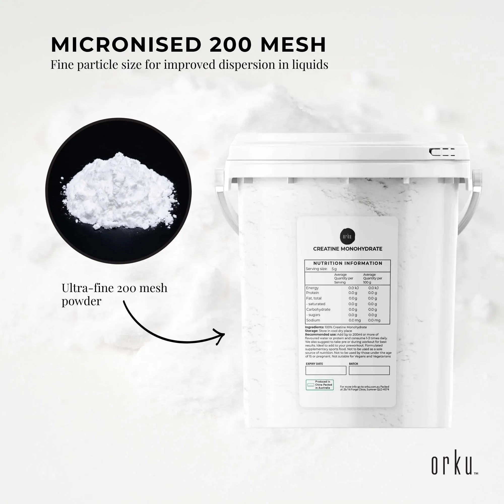 Orku 2Kg Creatine Monohydrate Powder - 200 Mesh Micronised | 99.9% Purity