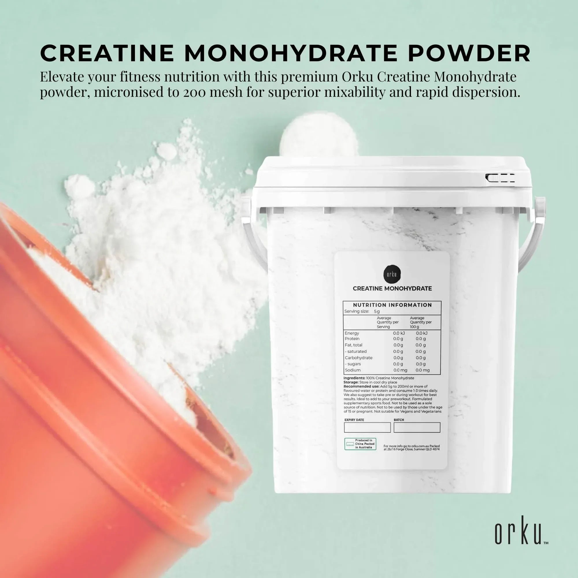 Orku 800g Creatine Monohydrate Powder Tub - 200 Mesh Micronised | 99.9% Purity