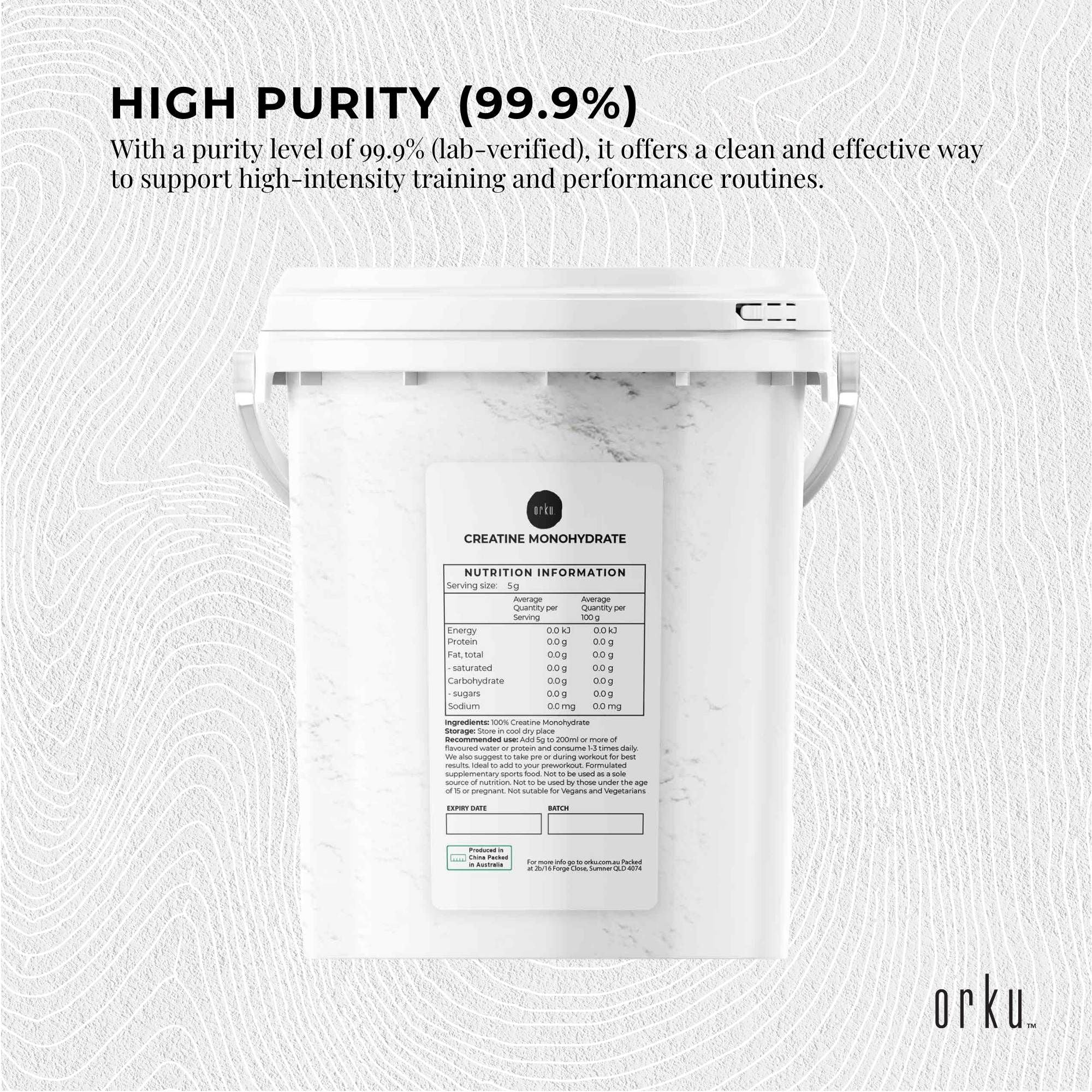 Orku 800g Creatine Monohydrate Powder Tub - 200 Mesh Micronised | 99.9% Purity