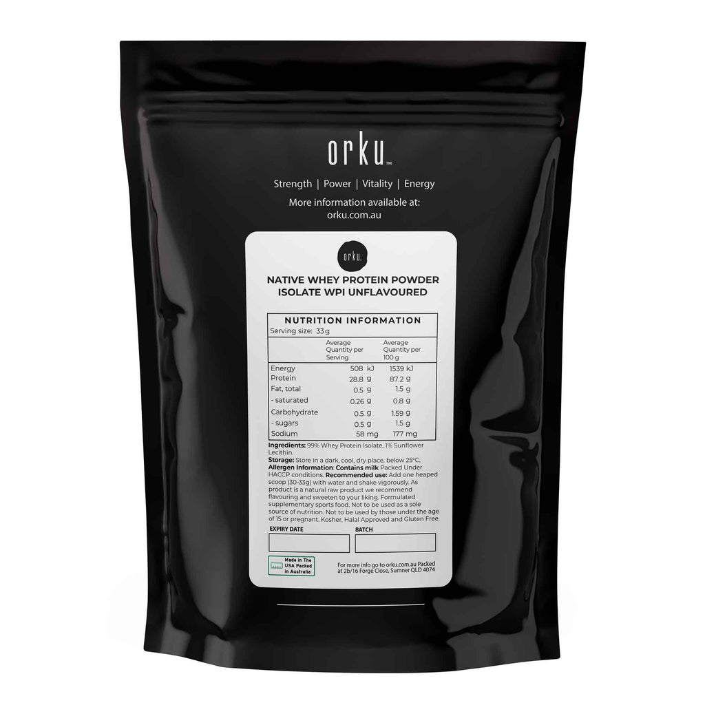 Orku 100g WPI Whey Protein Isolate Powder - Unflavoured Native Bag