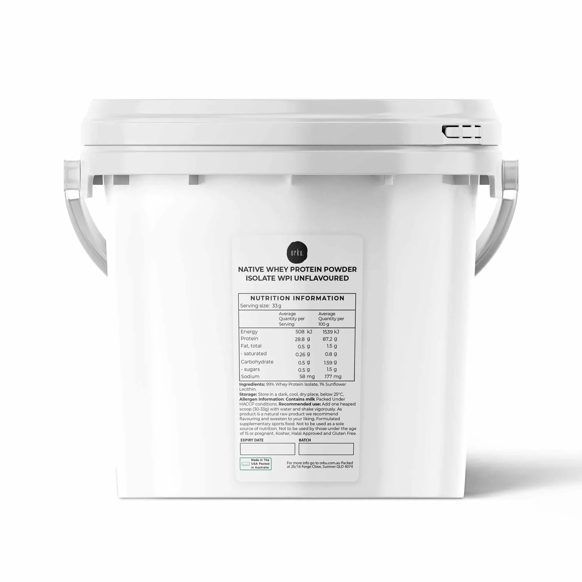 Orku 2Kg WPI Whey Protein Isolate Powder - Unflavoured Native Tub