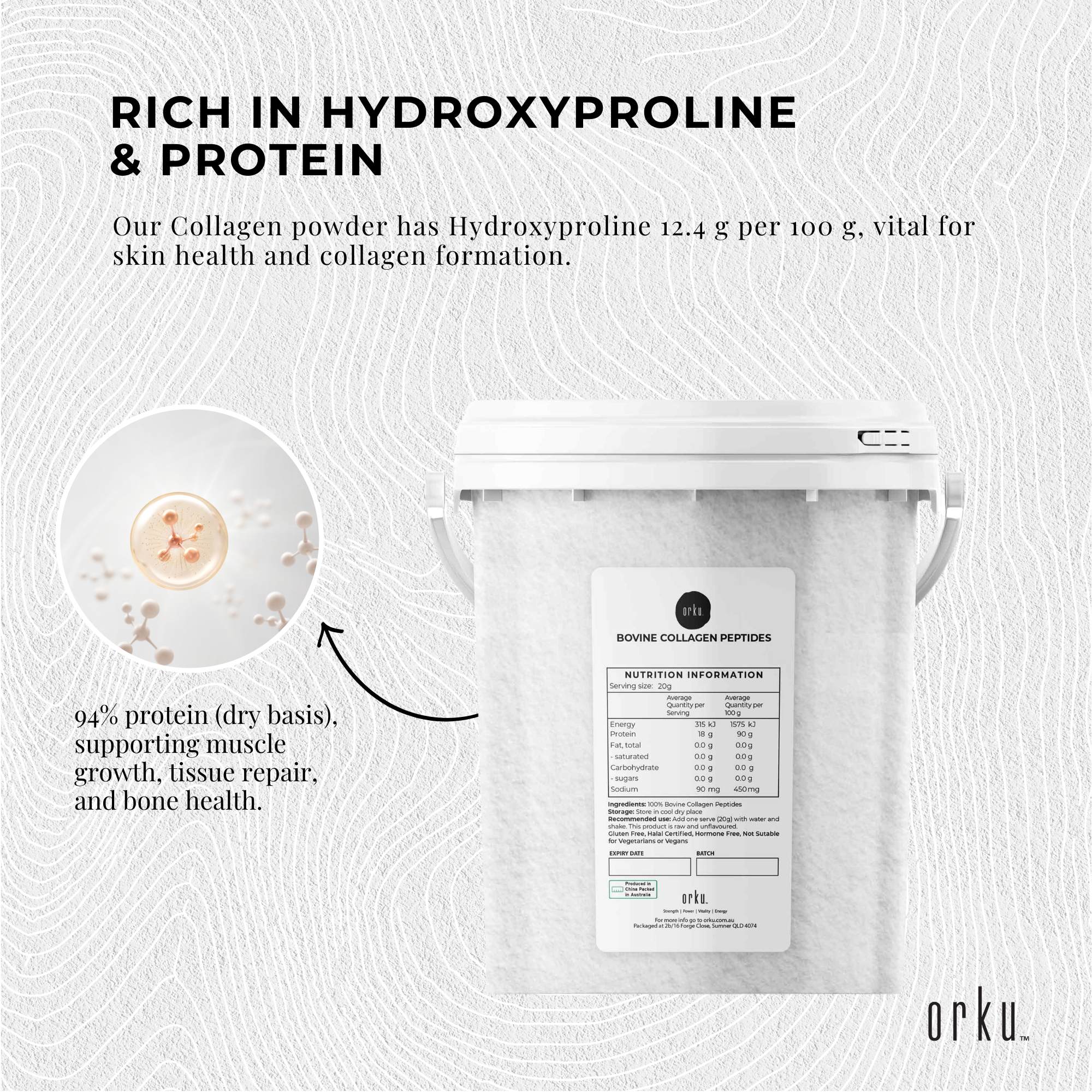Orku 600g Bovine Collagen Peptides Powder Tub Hydrolysed Protein