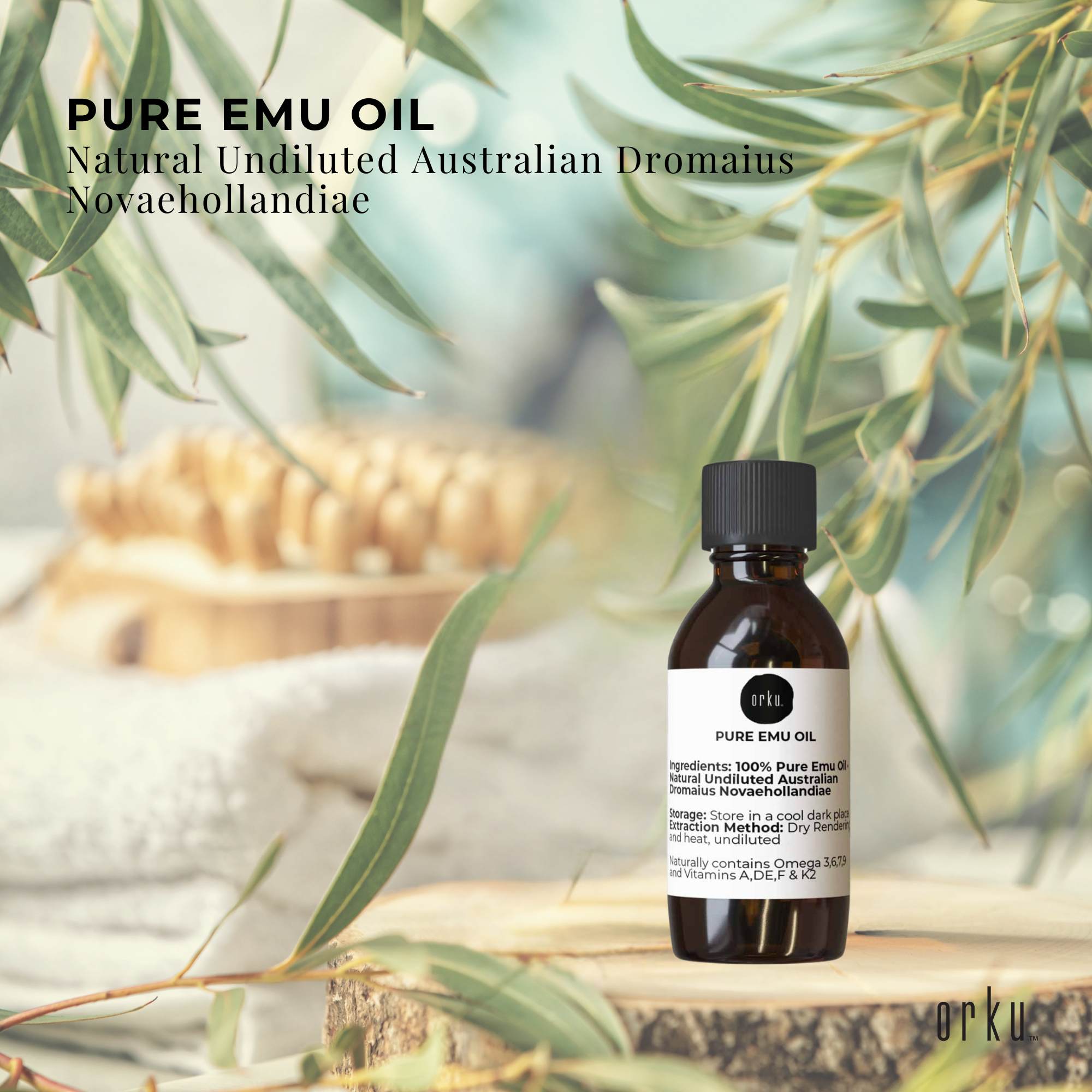 Orku 10ml Pure Emu Oil - Natural Undiluted Australian Dromaius Novaehollandiae