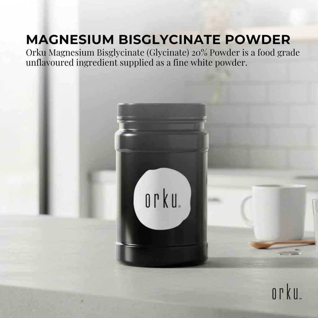 Orku 1Kg Magnesium Bisglycinate Powder Unflavoured Chelated - Jar
