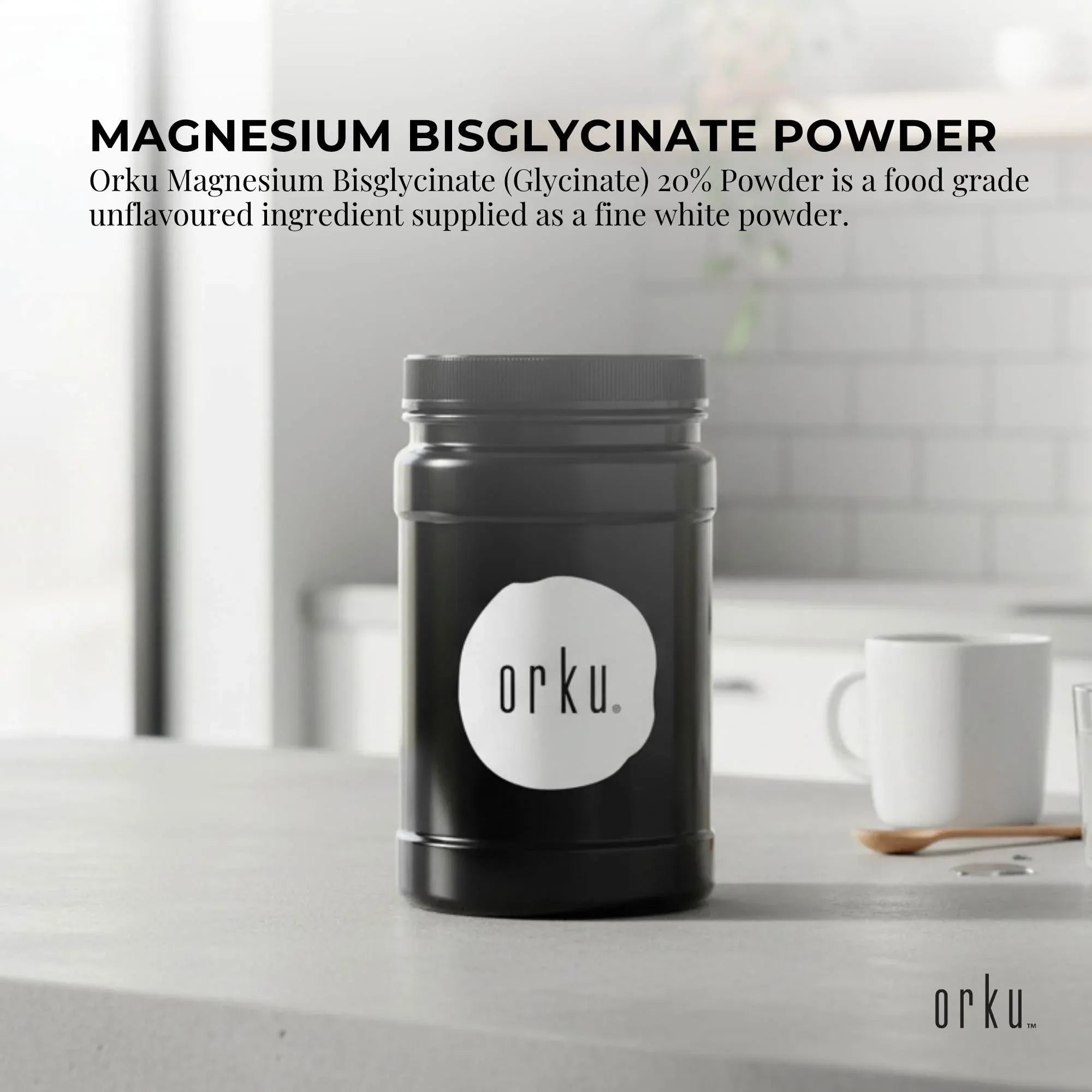 Orku 1Kg Magnesium Bisglycinate Powder Unflavoured Chelated - Jar