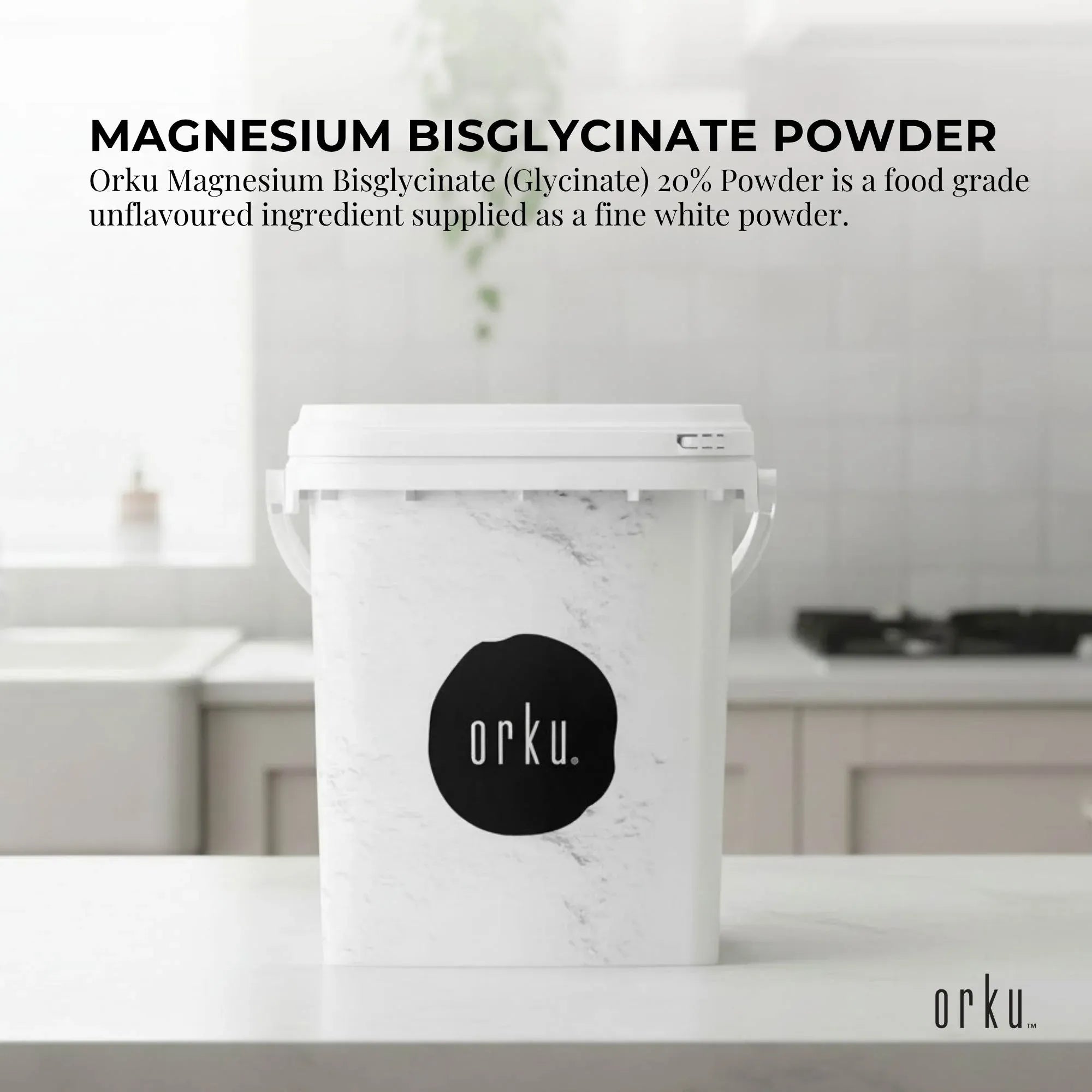 Orku 800g Magnesium Bisglycinate Powder Unflavoured Chelated - Tub