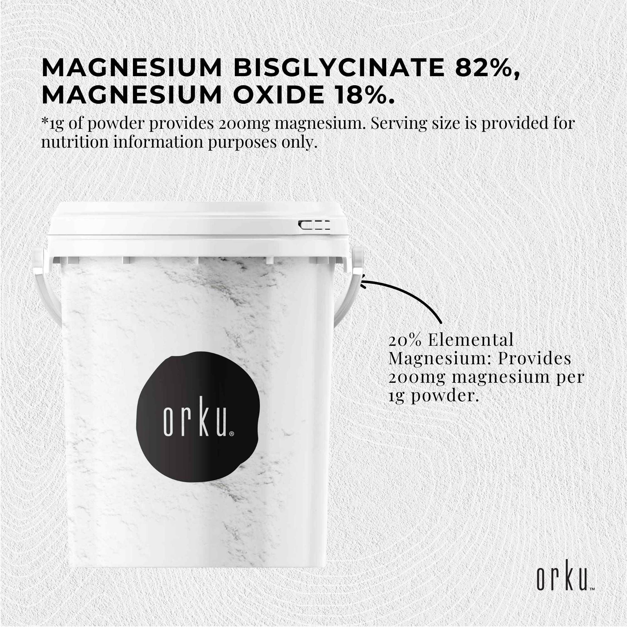 Orku 800g Magnesium Bisglycinate Powder Unflavoured Chelated - Tub