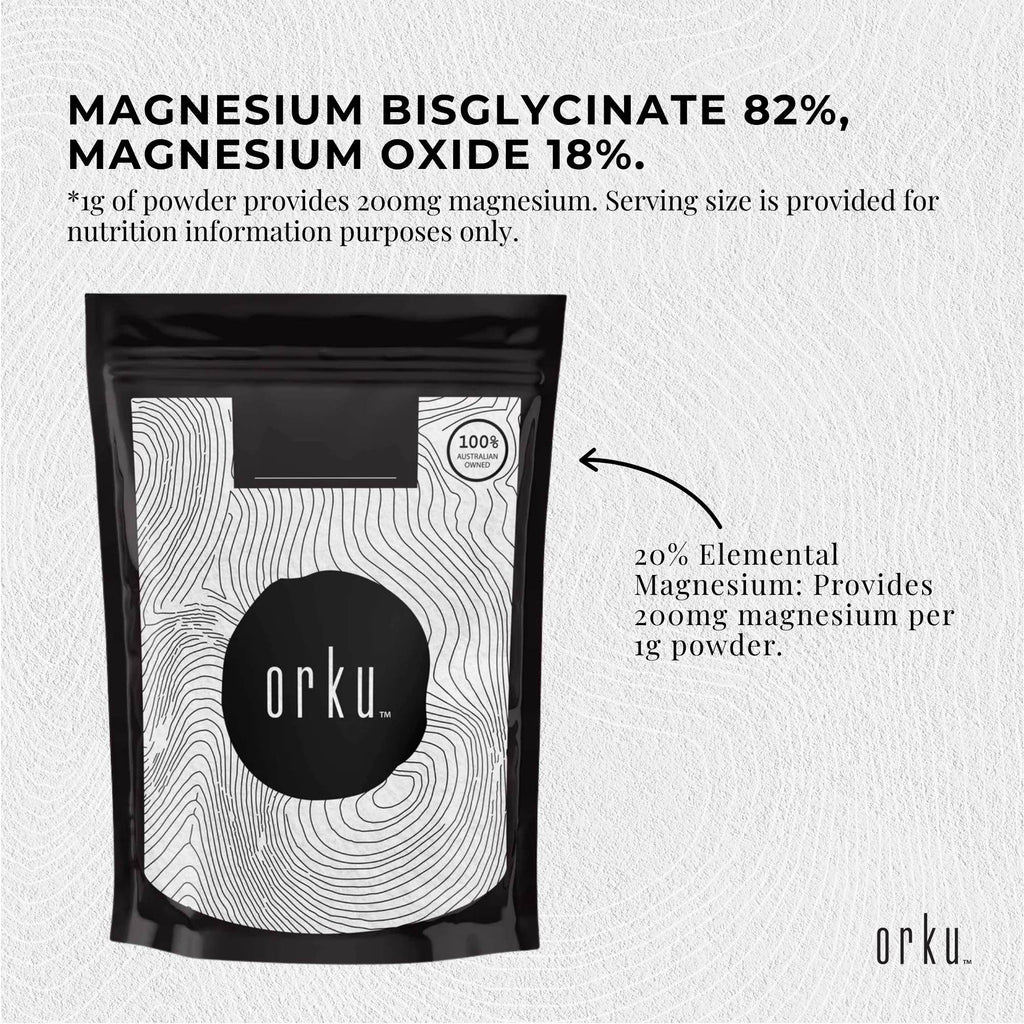 Orku 100g Magnesium Bisglycinate Powder Unflavoured Chelated