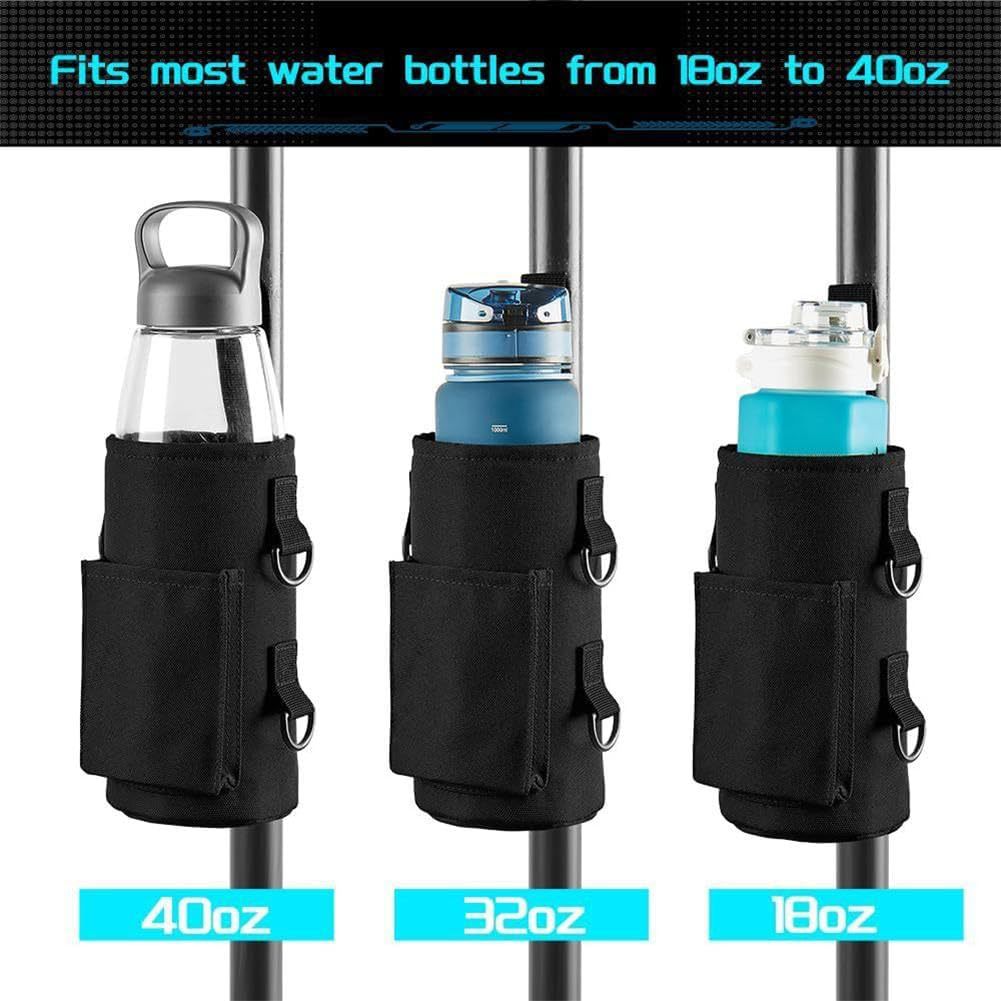 Black Magnetic Gym Water Bottle Pouch & Towel Clip with 6 High-Strength Magnets and Adjustable Strap - Fits 18oz to 40oz
